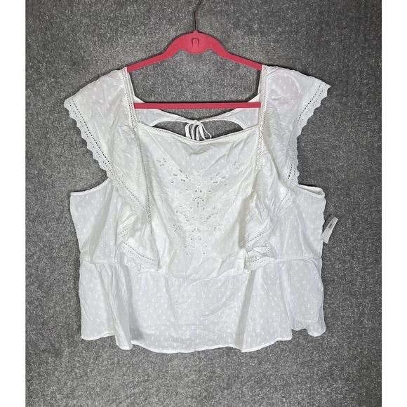 Old Navy Cap Sleeve Embroidered Lace Square Neck Top Womens Size 4X White NWT - Picture 1 of 16